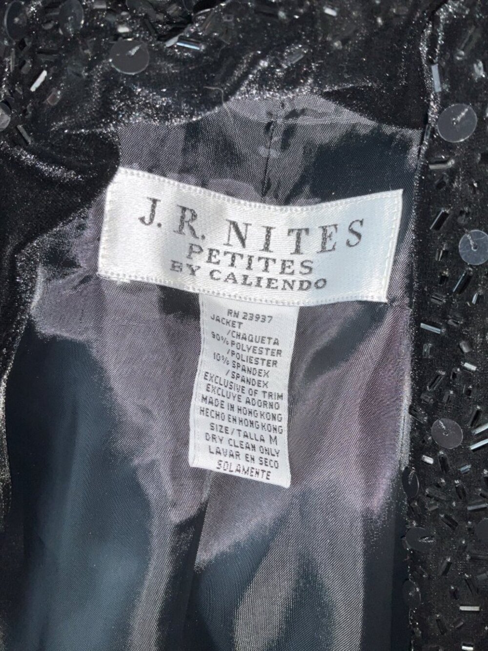 J.R. Nites Petites Medium Caliendo Beaded & Sequined Black Lined Velvet Jacket - Picture 5 of 6